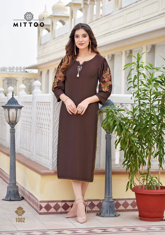 Kaamiya By Mittoo Rayon Embroidery Kurtis Wholesale Shop In Surat